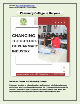 Pharmacy College in Haryana - D Pharmacy College - D Pharma Course
