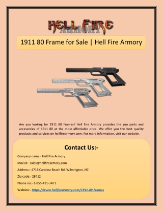 1911 80 Frame for Sale | Hell Fire Armory