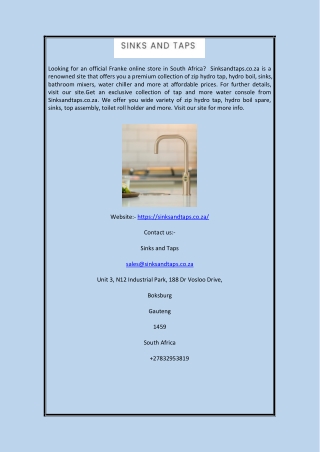 Official Franke Online Store in South Africa | Sinksandtaps.co.za