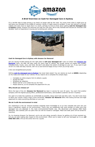 A Brief Overview on Cash for Damaged Cars in Sydney