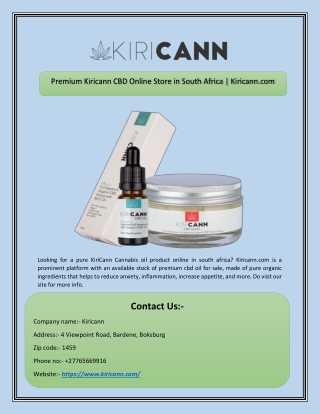 Premium Kiricann CBD Online Store in South Africa | Kiricann.com