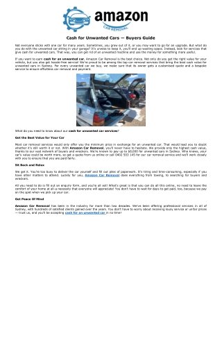Cash for Unwanted Cars — Buyers Guide