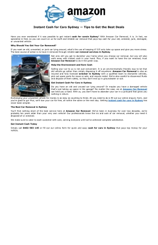 Instant Cash for Cars Sydney — Tips to Get the Best Deals