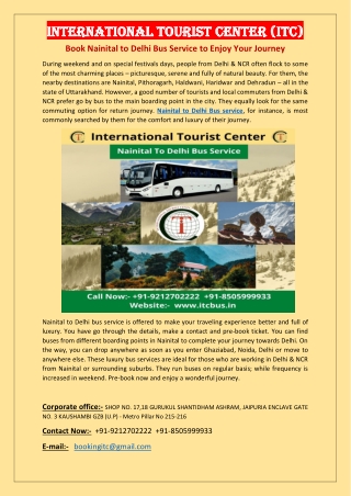 Book Nainital to Delhi Bus Service to Enjoy Your Journey