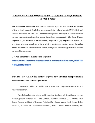 Antibiotics Market Analysis On The Future Growth Prospects And Industry Research Outlook 2021-2027