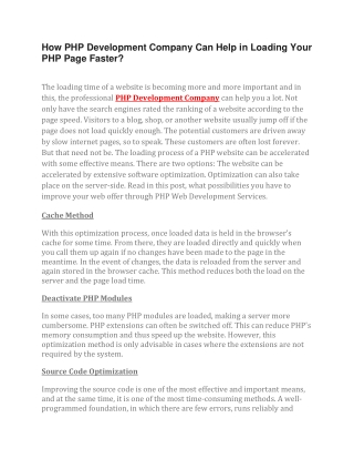 How PHP Development Company Can Help in Loading Your PHP Page Faster?