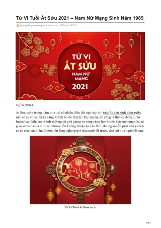 Tử Vi Tuổi Ất Sửu 2021 – Nam Nữ Mạng Sinh Năm 1985