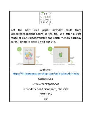 Seed Paper Birthday Cards UK | Littlegreenpapershop.com