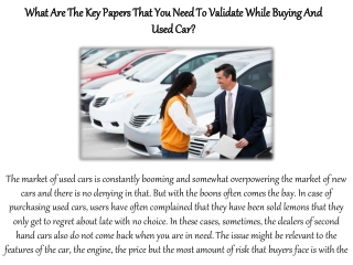 What Are The Key Papers That You Need To Validate While Buying And Used Car?