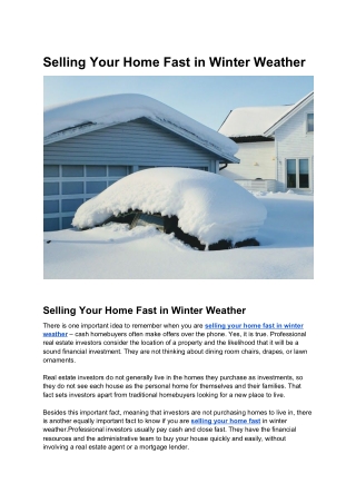 Selling Your Home Fast in Winter Weather