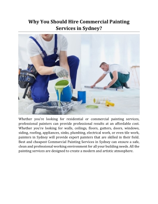 Why You Should Hire Commercial Painting Services in Sydney?