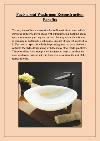 Facts about Washroom Reconstruction Benefits