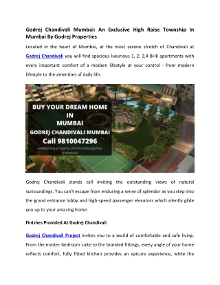 Godrej Chandivali Apartments In Suburbs Of Mumbai