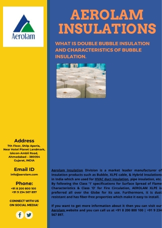 What is Double Bubble Insulation and Characteristics of Bubble Insulation.