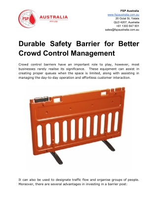 Durable Safety Barrier for Better Crowd Control Management