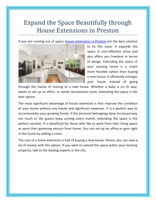 Expand the Space Beautifully through House Extensions in Preston