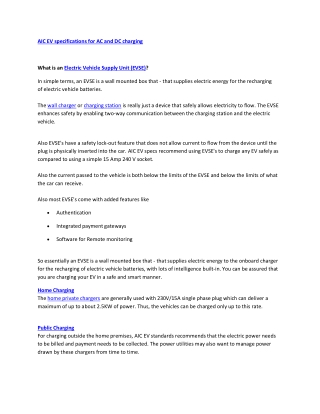 AIC EV specifications for AC and DC charging