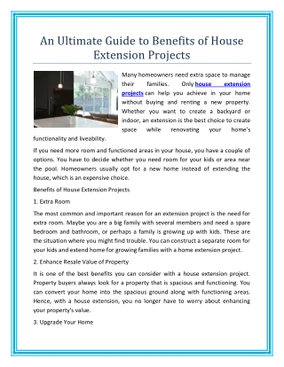 An Ultimate Guide to Benefits of House Extension Projects