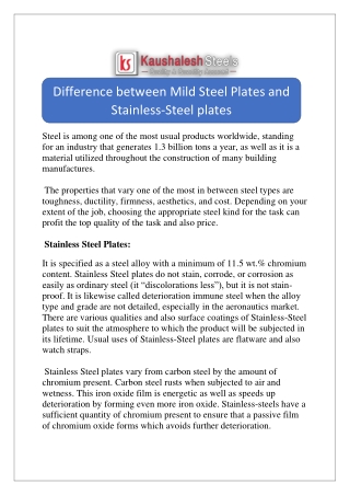 Difference between Mild Steel Plates and Stainless-Steel plates