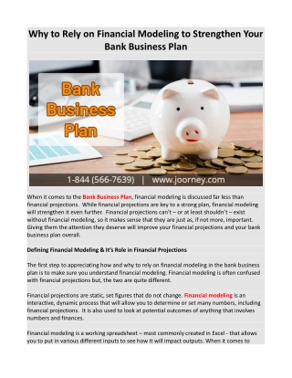 Why to Rely on Financial Modeling to Strengthen Your Bank Business Plan