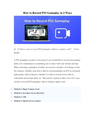 How to Record PS3 Gameplay | 4 Ways