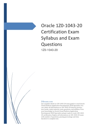 [PDF] Oracle 1Z0-1043-20 Certification Exam Syllabus and Exam Questions
