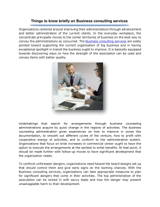 Things to know briefly on Business consulting services