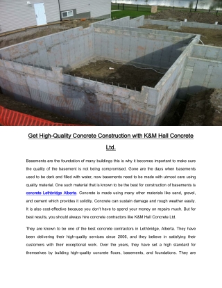 Get High-Quality Concrete Construction with K&M Hall Concrete Ltd.