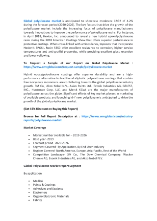 Global Polysiloxane Market  Size, Segmentation, Share, Forecast, Analysis, Industry Report to 2020-2026
