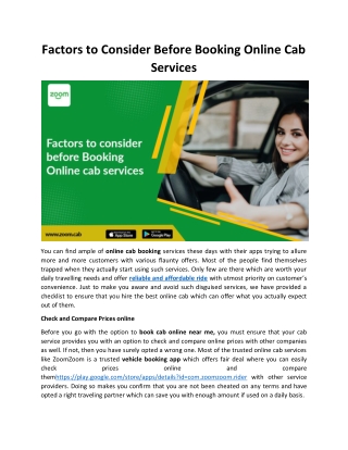 Factors to Consider Before Booking Online Cab Services