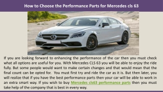 How to Choose the Performance Parts for Mercedes cls 63