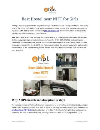 Best Hostel near NIFT for Girls