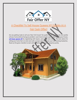 A Checklist To Sell House Queens NY Quickly At A Fair Cash Offer!