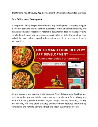 On-Demand Food Delivery App Development - A Complete Guide for Startups