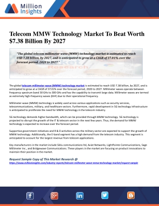 Telecom MMW Technology Market To Beat Worth $7.38 Billion By 2027