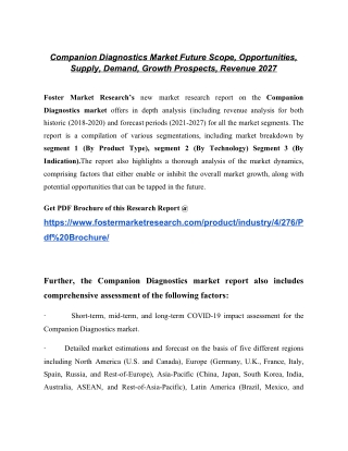 Companion Diagnostics Market Report: Analysis Of Effective Business Strategies 2021 To 2027