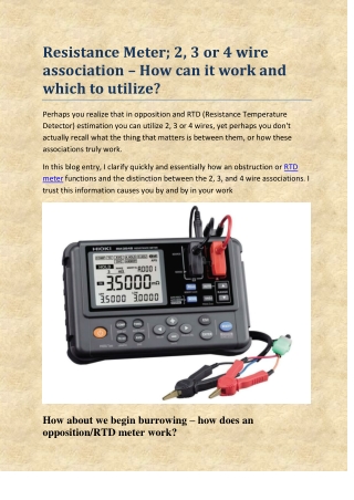 High Speed Resistance Meter - Manufacturers & Suppliers in Singapore