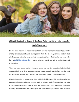 Gibb Orthodontics: Consult the Best Orthodontist in Lethbridge for Safe Treatment