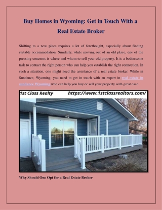 Buy Homes in Wyoming: Get in Touch With a Real Estate Broker