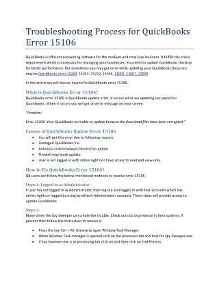 Troubleshooting Process for QuickBooks Error 15106