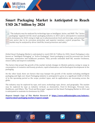 Smart Packaging Market is Anticipated to Reach USD 26.7 billion by 2024