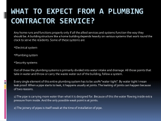 What To Expect From A Plumbing Contractor Service?