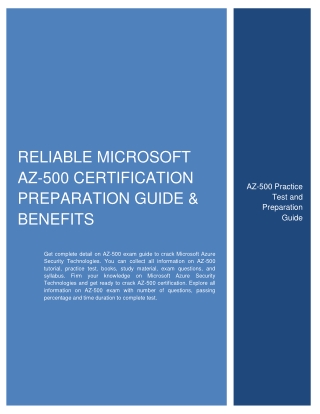 Reliable Microsoft AZ-500 Certification Preparation Guide & Benefits PDF