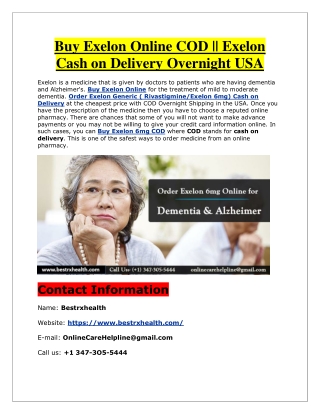 Buy Exelon Online COD || Exelon Cash on Delivery Overnight USA