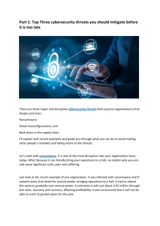 Part 1: TOP THREE CYBERSECURITY THREATS YOU SHOULD MITIGATE BEFORE IT IS TOO LATE