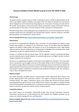 Vacuum Insulation Panels Market Forecast, Developments & Future Scope To 2022