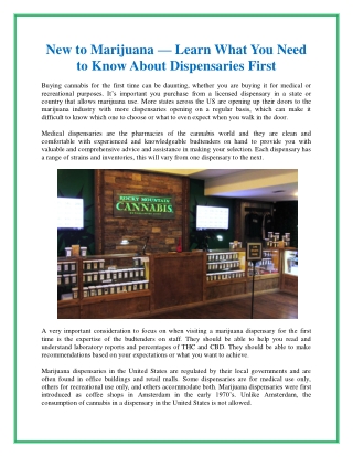 New to Marijuana — Learn What You Need to Know About Dispensaries First