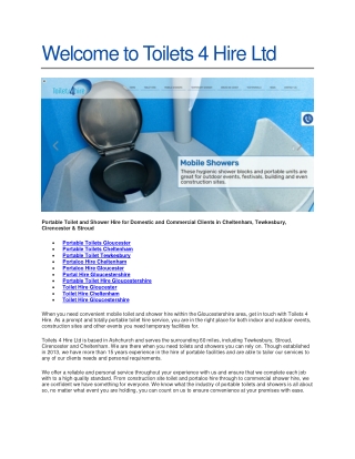 Welcome to Toilets 4 Hire Ltd