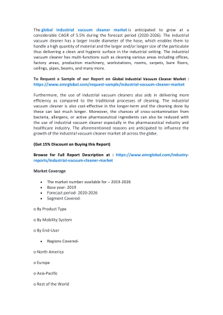 Global Industrial Vacuum Cleaner Market 2020, Impressive Industry Growth Report 2026