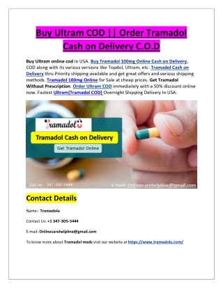 Buy Ultram COD || Order Tramadol Cash on Delivery C.O.D